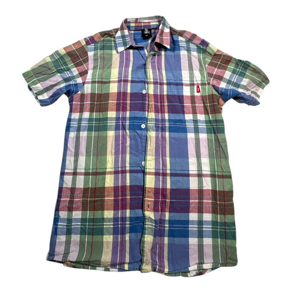 Stussy Plaid Short Sleeve Button Up Shirt Multi Color Cotton Casual Mens‎ Small